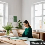 홈디자인 분야의 여성 전문가 성장 사례 - A modern interior design studio showcasing a young female designer at work, dressed in stylish profe...
