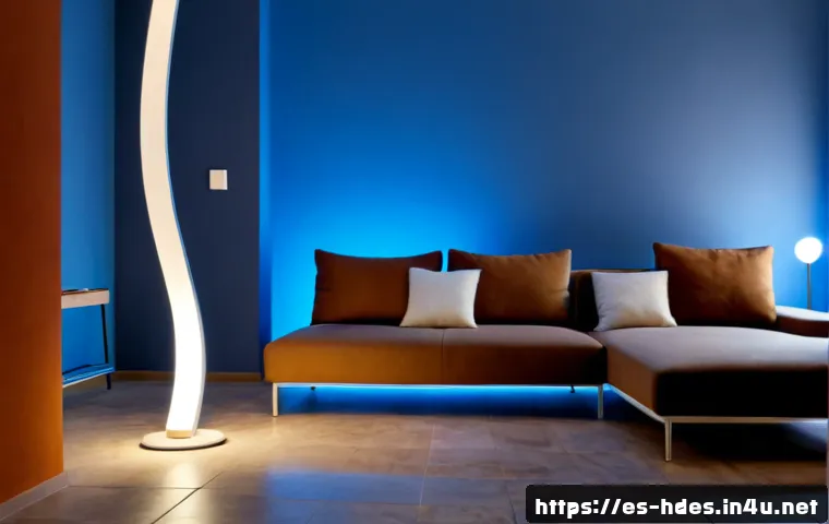 홈디자인 실내 조명 디자인 기법 - Photorealistic contemporary Spanish apartment living room at blue hour, layered interior lighting de...